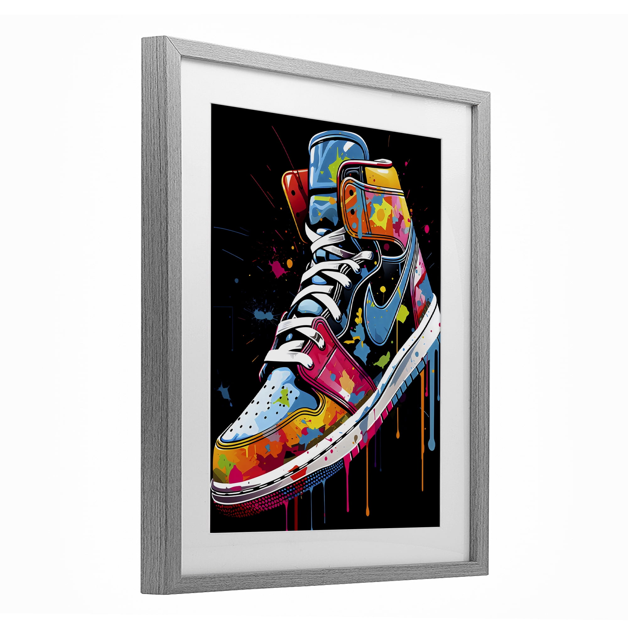 Stupell Industries Graffiti Sneaker on Black Gray Framed Print Under Glass, design by Creative Studio