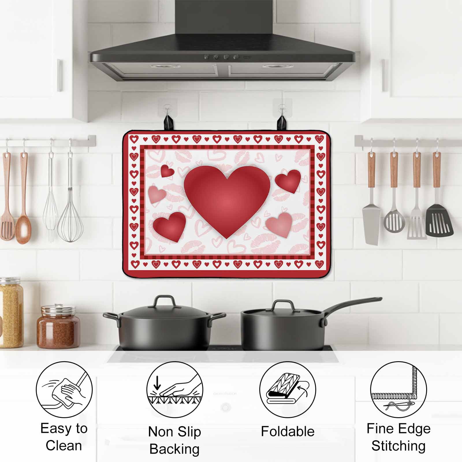Valentines Stove Top Cover for Electric Stove, Heat-proof & Non Slip Glass Top Stove Cover Protector, Romantic Red Lips Love Heart Kitchen Flat Cooktop Rubber Mat 24x21 Inches