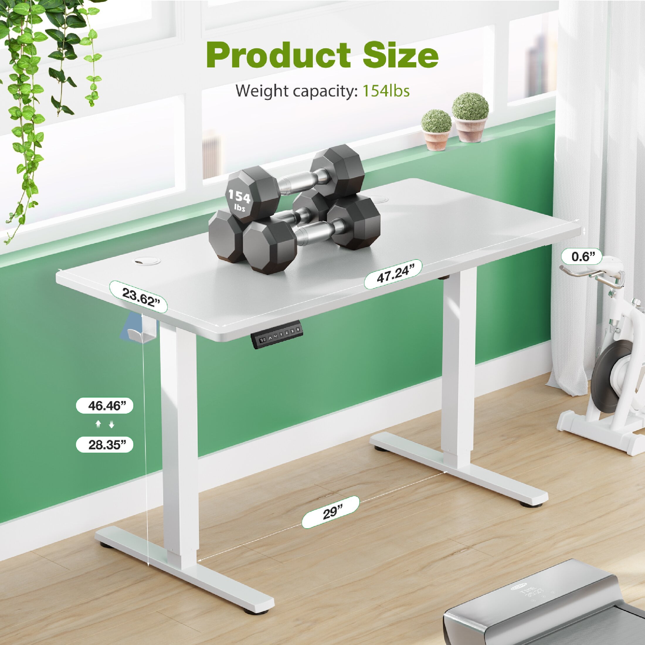 MCQ 48x24 Inch Electric Standing Desk, Ergonomic Rising Modern Lift Motorized Gaming Desktop Workstation, For Work Home Office, Height Adjustable, White