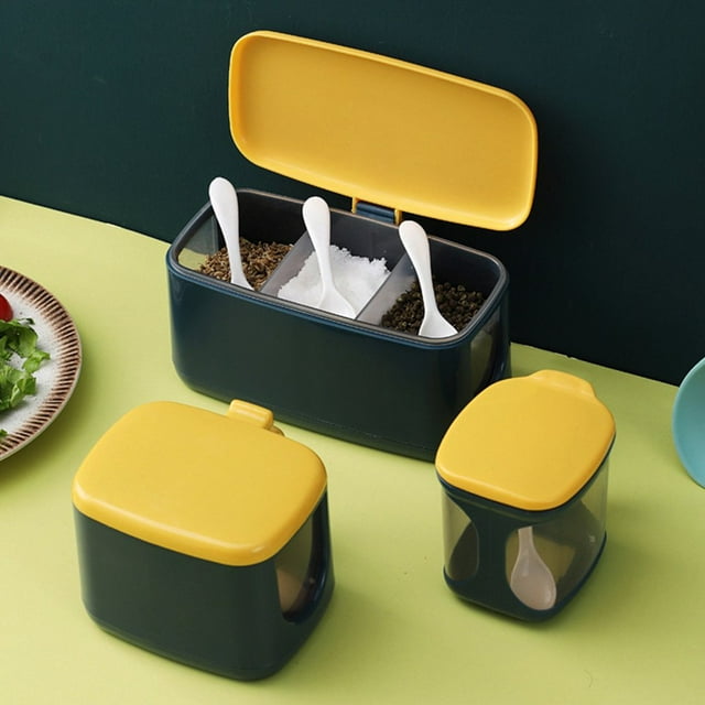 MesaSe Boîte à Épices de Cuisine Bonne Étanchéité Multi-Compartiments avec Poignée de Couvercle Visible Anti-Poussière Grande Capacité Sel Poivre Récipient à Condiments Accessoires de Cuisine