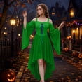 thumbnail image 2 of Domzest Cold Shoulder Gothic Witch Dress for Women Butterfly Sleeve Asymmetrical Hem Dresses Halloween Renaissance Outfit Green L, 2 of 7