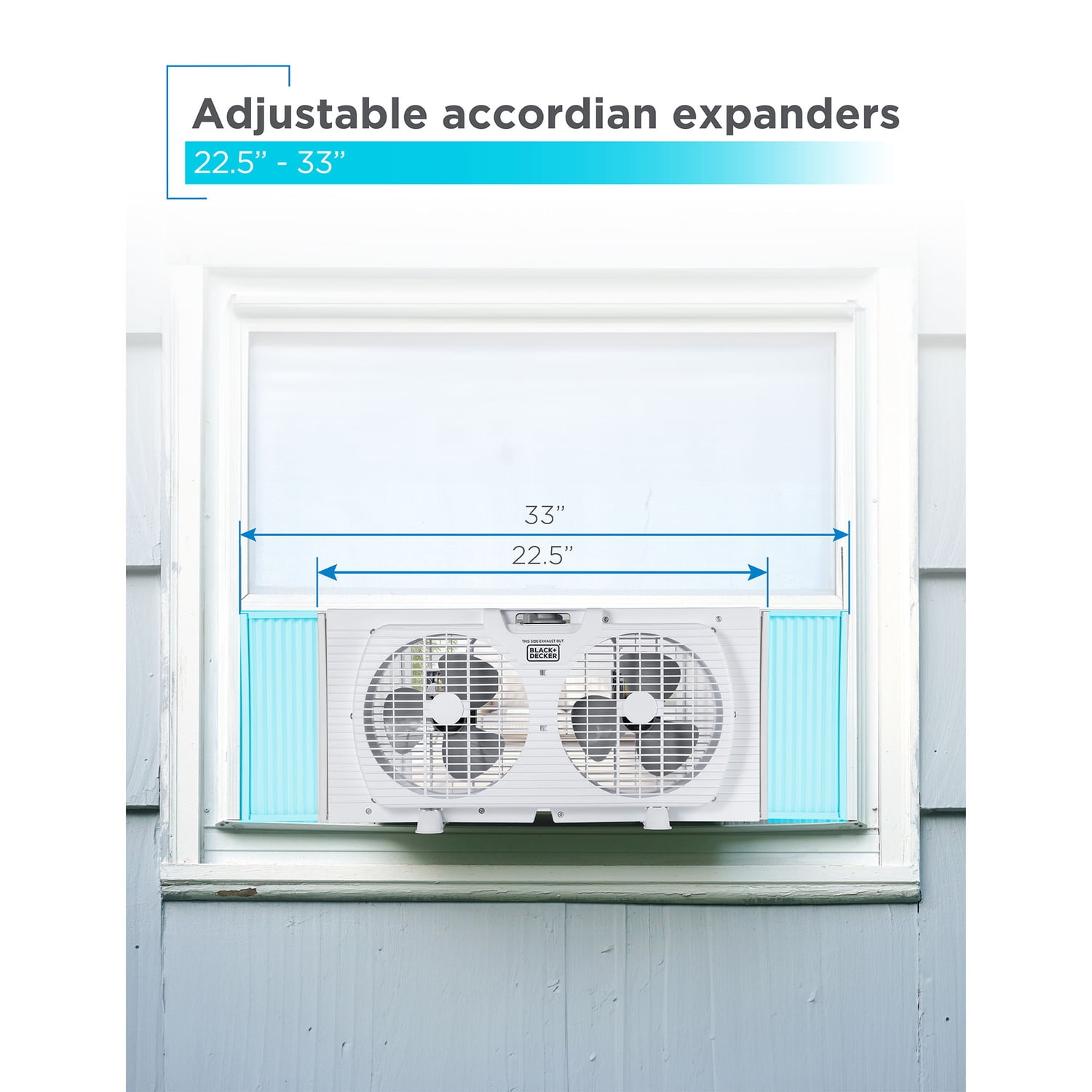BLACK+DECKER BFW9M 9-In. 2-Speed Twin Window Fan with Adjustable Side Panels, White, BFW9M