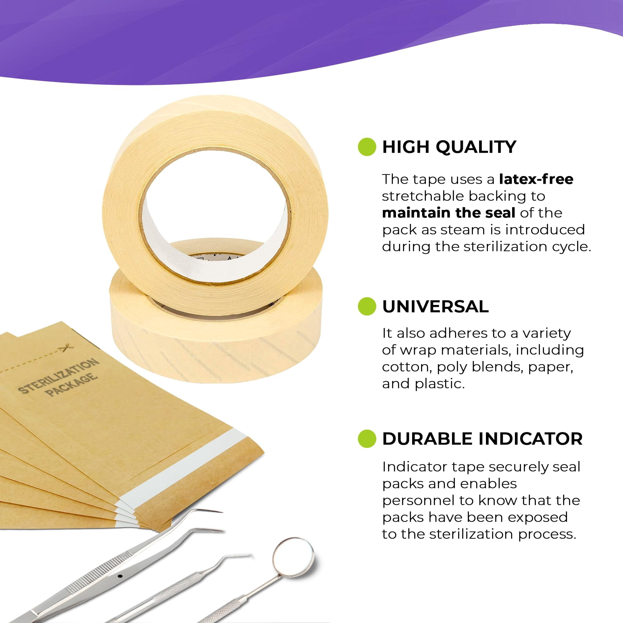 Sterilization Indicator Tape, Lead-Free Steam Autoclave, 18 Rolls, 1 in x 60 yd