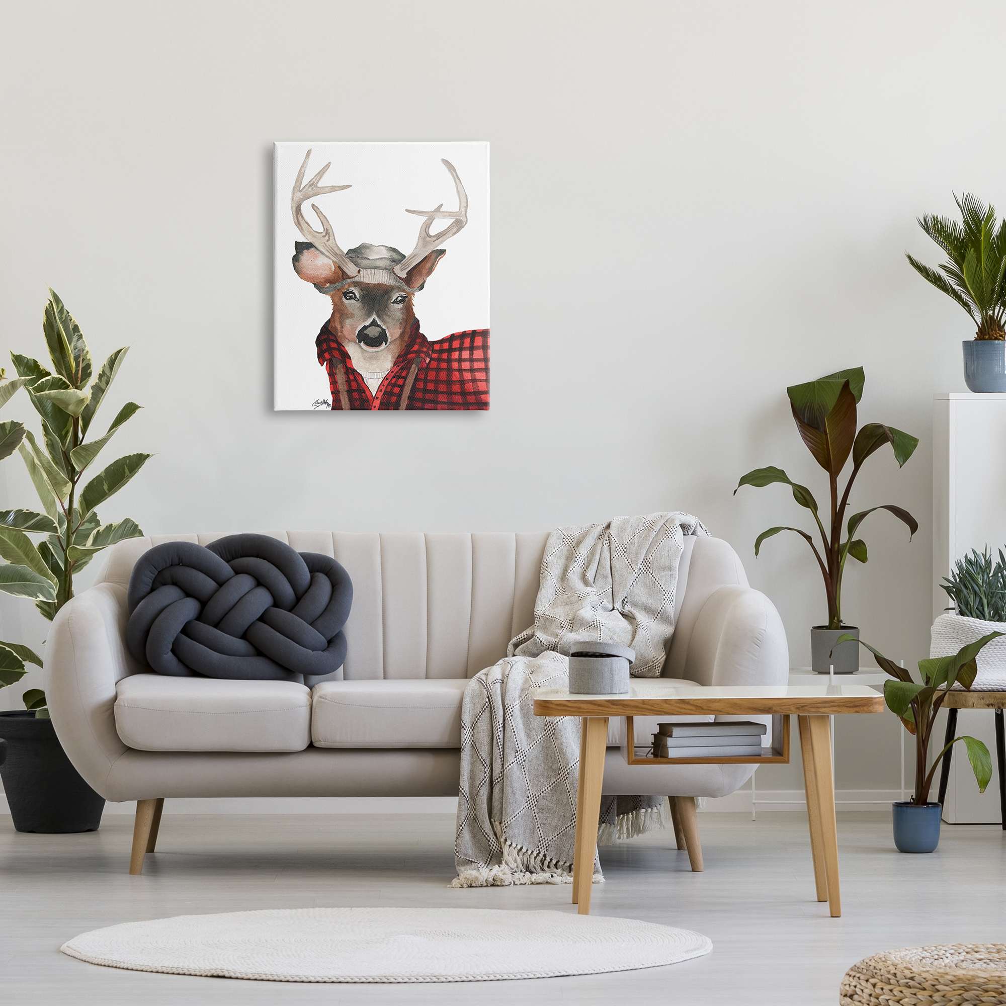 Stupell Industries Lumberjack Buck Deer with Beanie Red Plaid, 24 x 30, Designed by Elizabeth Medley
