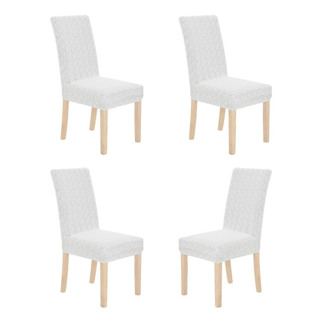 Deconovo - Funda de silla de comedor de punto jacquard, elástica, lavable y extraíble, de licra, para banquetes, juego de 4, color blanco
