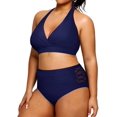 thumbnail image 4 of Yonique Womens Two Piece Plus Size Halter Bikini Swimsuits Tummy Control Bathing Suits High Waisted Swimwear, Navy, 4 of 5