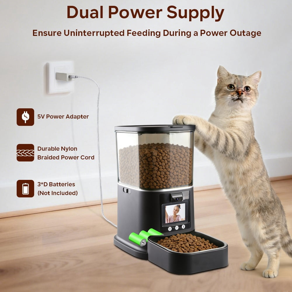 Myonaz 5L Automatic Cat Feeder with Camera 1080P HD, 2.4G/5G WiFi App Control, 2-Way Audio&Video Automatic Cat Food Dispenser (Black)