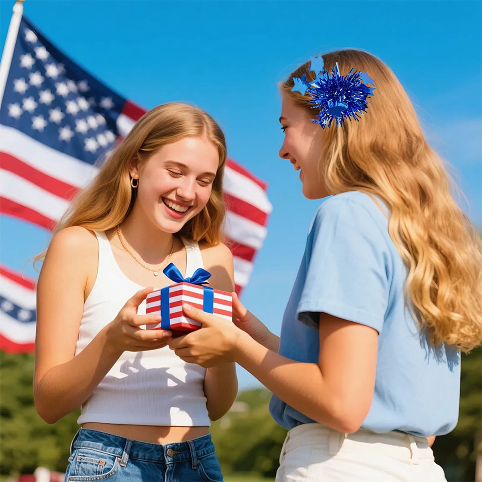 July 4th Patriotic Hair Barrettes for Girls, Red White Blue Secure Hold Hair Clips. Universal Styling Accessory for All Hair Types.