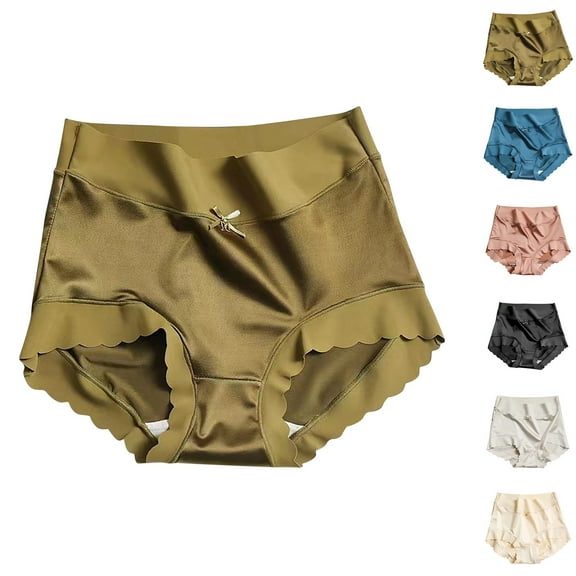 Swuxness Women's High Waist Breathable Briefs, Women's Plus Size Underwear, Women's Seamless Ice Silk Fabric High Elastic Large Size Briefs Panties Beige, L