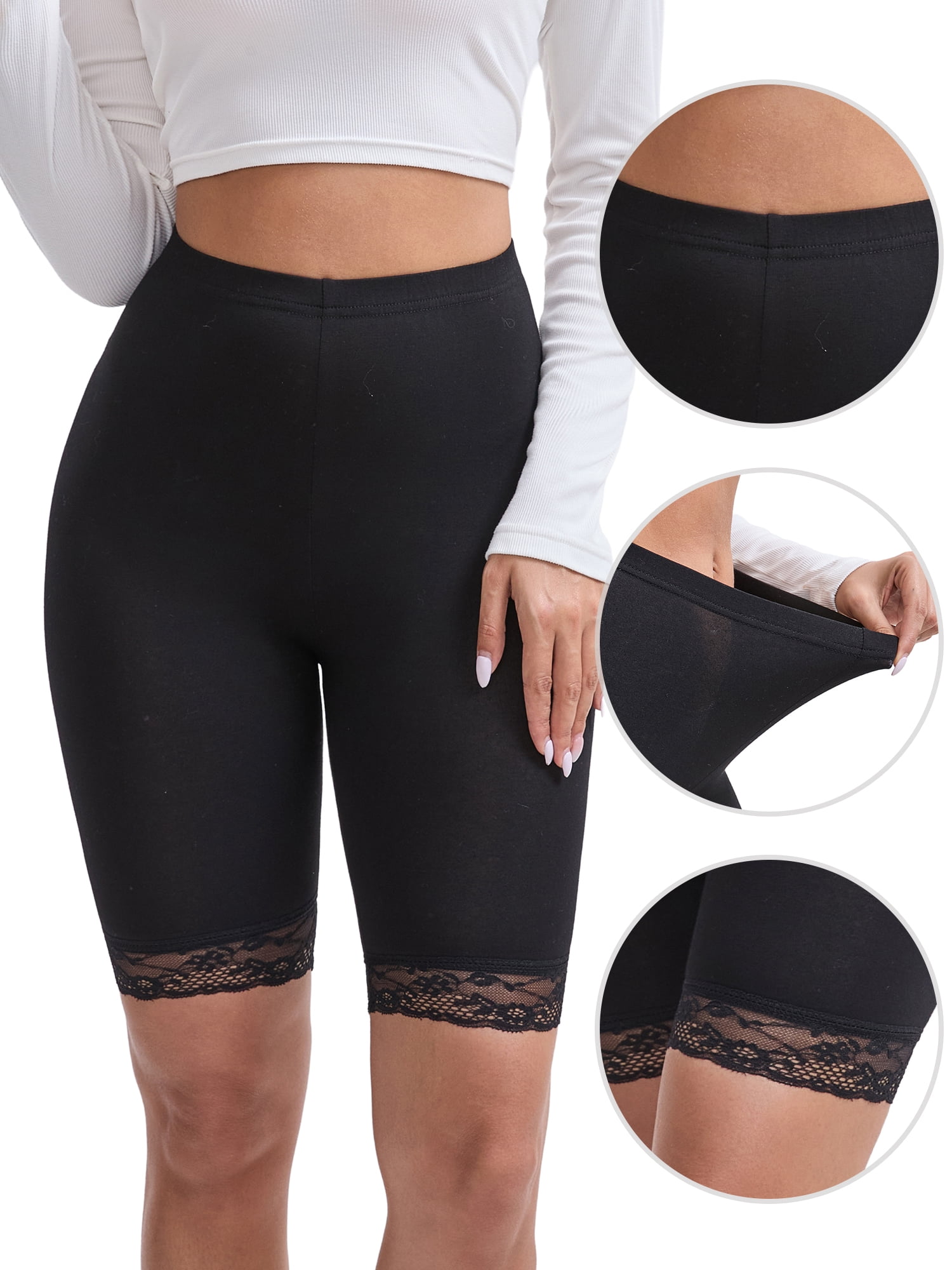 DARING DIVA Women's Lace Trim Soft Control Panties Mid Thigh Slimmer S Black