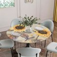 thumbnail image 5 of Yellow Sunflowers Round Tablecloth for 36-44 Inch Tables,Fitted Table Cover with Elastic Edge,Retro Floral Leaves Butterfly Plants Khaki Waterproof Outdoor Table Cloth Protector for Patio Dinner, 5 of 9