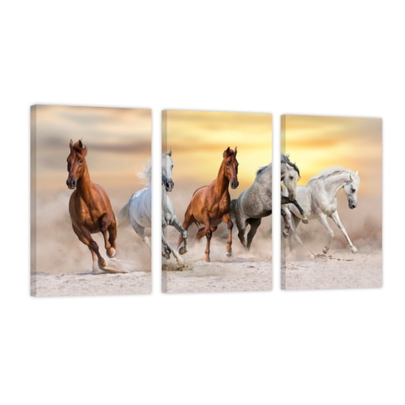 Cuadro Decorativo Tríptico Vertical Caballos Atardecer Canvas Revolution  Set De 3 Cuadros 40x60 cm
