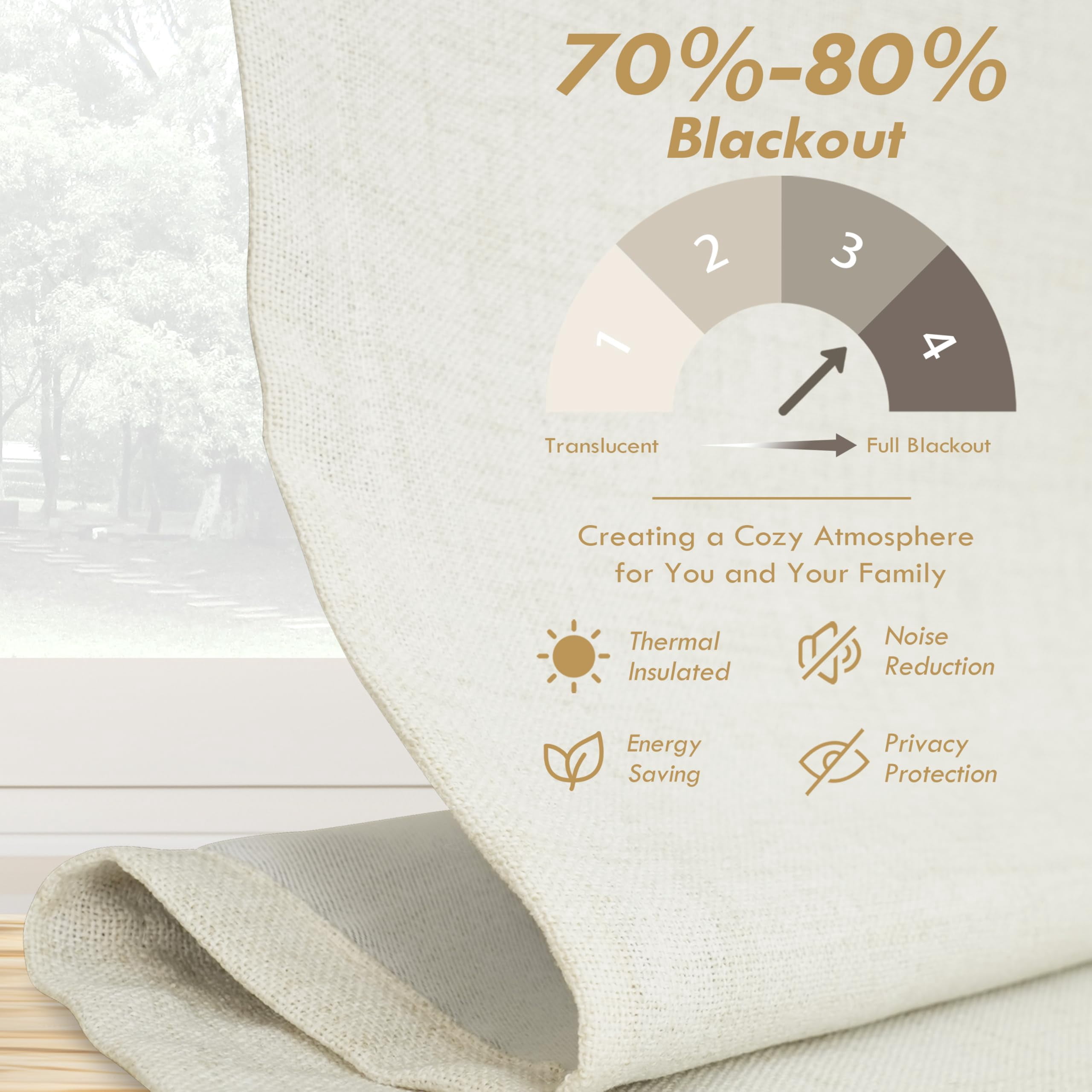 DriftAway Double Layer Linen Blackout Tie Up Curtains Thermal Insulated Fully Lined Balloon Roman Shade Bathroom Window Adjustable Rod Pocket for Small Window 39 Inch by 55 Inch Ivory Cream