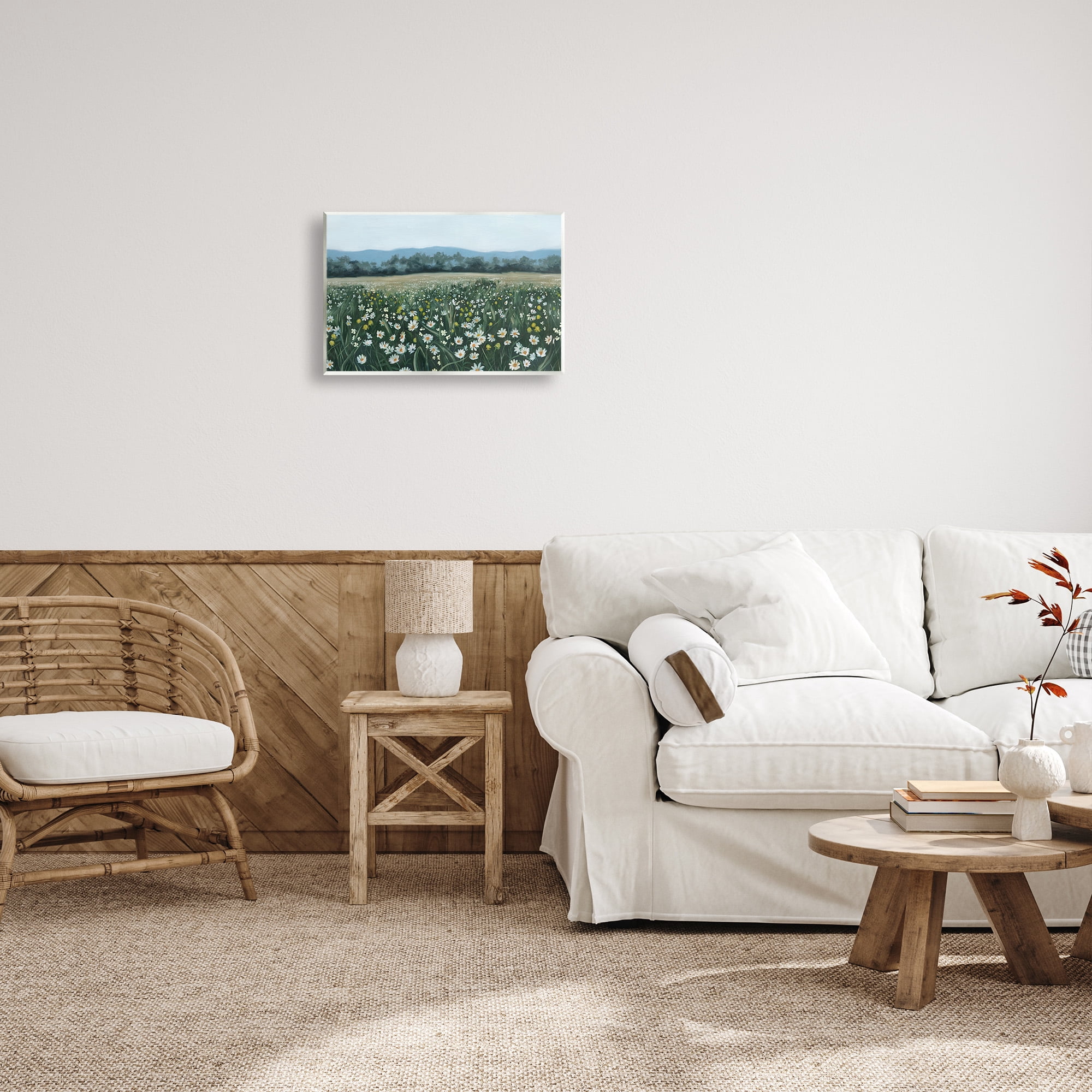 Stupell Industries Traditional Daisy Meadow Landscape Painting Unframed Art Print Wall Art, 19 x 13