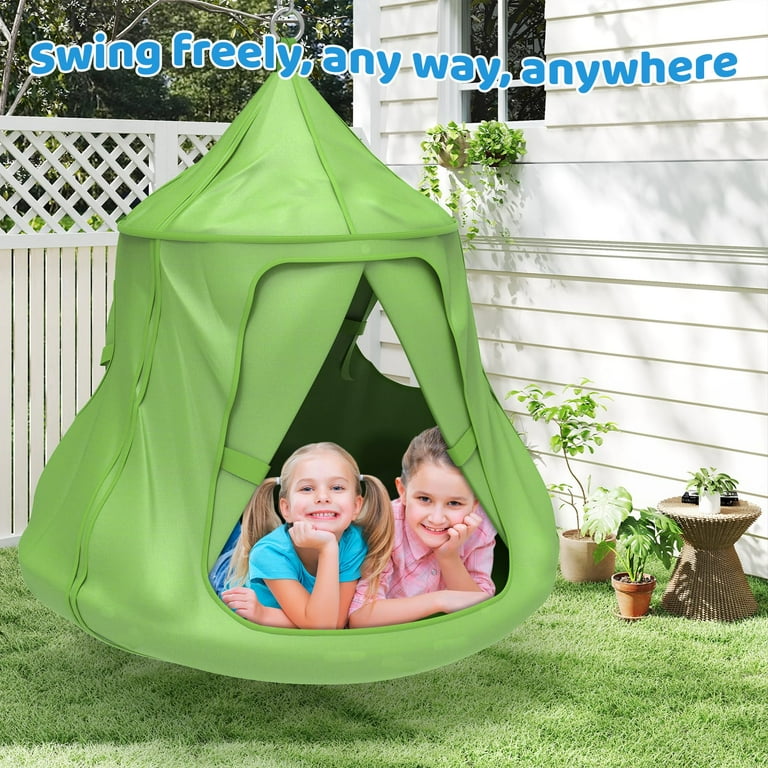 X-Shaped Swing Set with Play Tent Swing Chair, Hanging Hammock