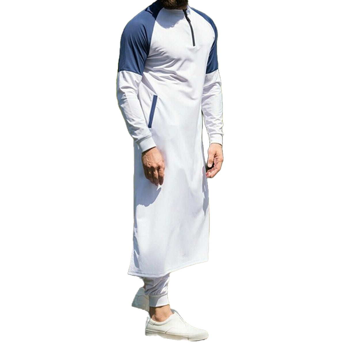 NEW Mens muslim jubbah THE MAN designer polo shirt style thobe white navy black 