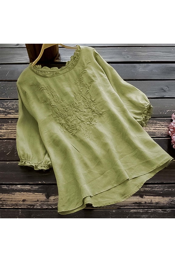 Brilliant Blouses for Women Fashion Casual Women's Summer New Fresh Sweet Embroidered Lantern Sleeves Loose Casual Thin Shirt Clothes under $5.00