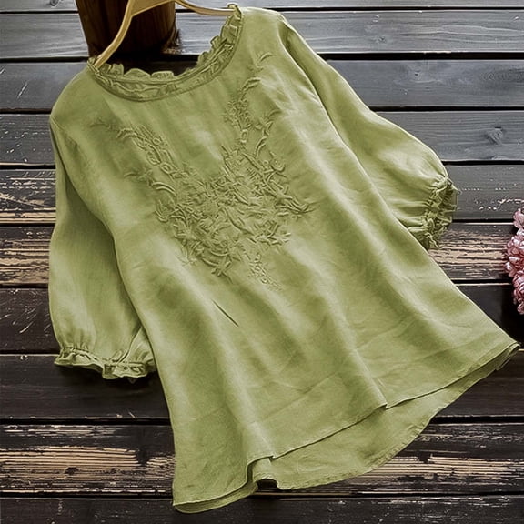 Brilliant Blouses for Women Fashion Casual Women's Summer New Fresh Sweet Embroidered Lantern Sleeves Loose Casual Thin Shirt Clothes under $5.00