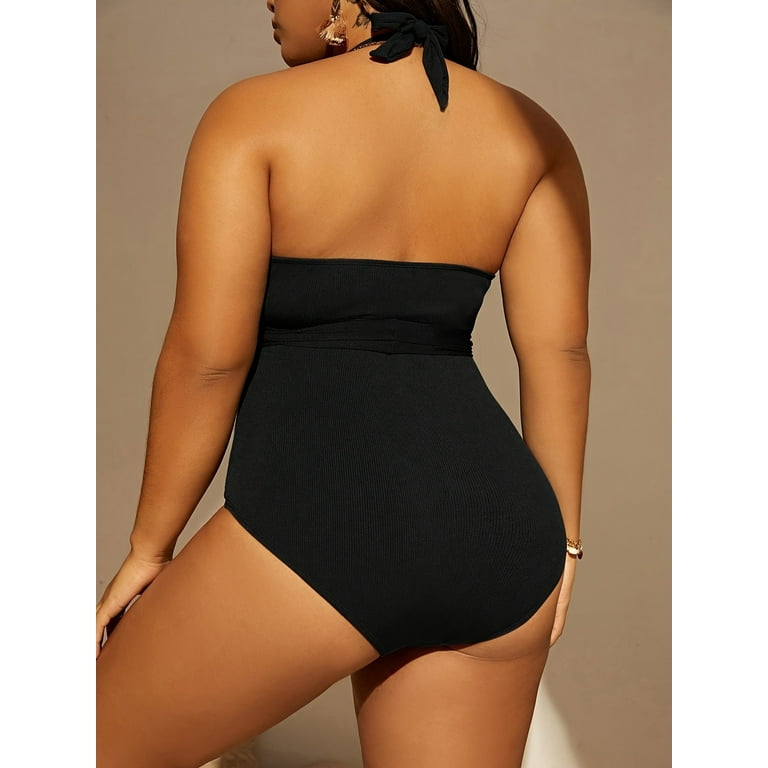 Women s Sexy One piece Swimsuit Plus Size Halter V Neck Tummy Control High Cut Beach One piece Bathing suit