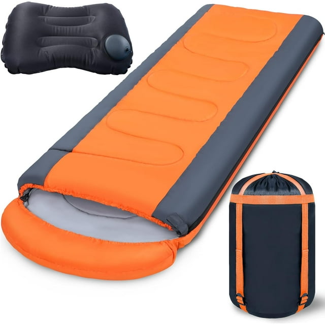 FrostHike Sleeping Bag for Adults with Inflatable Pillow: 40-Degree Cold Weather Camping Sleeping Bags, 3-Season Lightweight Backpacking Camping Gear for Indoor Outdoor Hiking