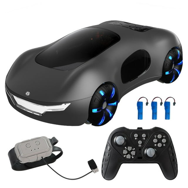Graflsoa 2.4GHz Gesture-Controlled RC Drift Car with Dual Spray, LED Lights, Music, and One-Key Display (Black, Triple Battery Version)