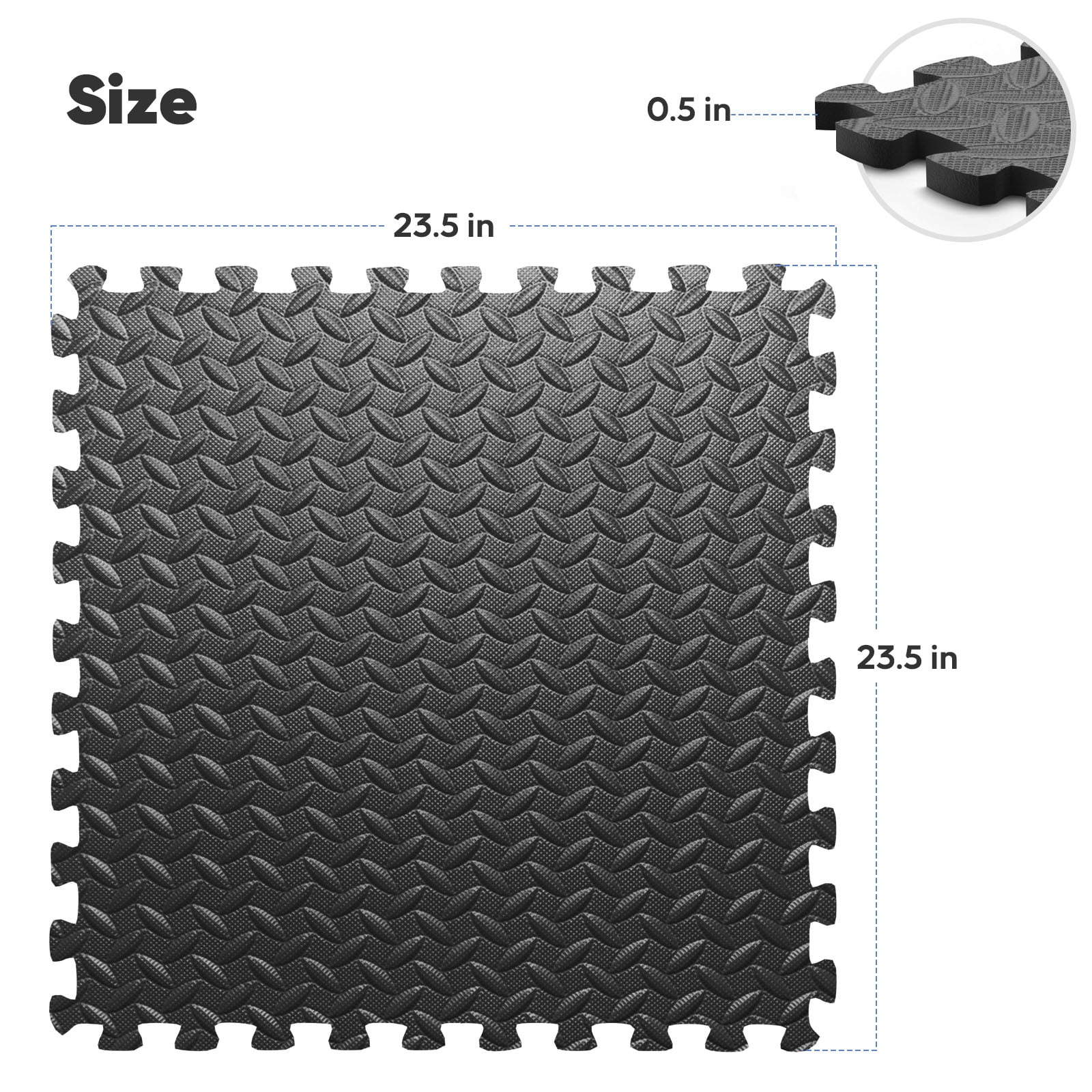 Nazhura 24" x 24" x 0.5" Black EVA Interlocking Floor Mats, Easy to Clean, 24 Piece
