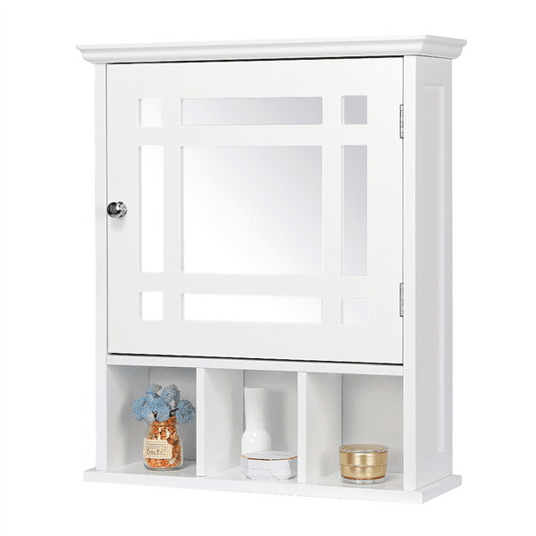 Yaheetech Bathroom Cabinet Organizer, White Bathroom Wall Cabinet Storage Cupboard With Mirror Wooden Shelves