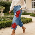 thumbnail image 7 of Hueook Graphic Flower Jeans for Women Fall Print Casual Trousers Button Pants Jeans XL, 7 of 7
