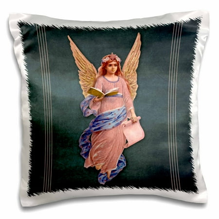 Orange Standard Wing 3dRose Angel in pink robe with blue sash and orange wings on a blue background and pink line accents, Pillow Case, 16 by 16-inch ()