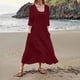 thumbnail image 2 of Vestido boho de manga 3/4 y cuello redondo con bolsillos para mujer - Color liso, corte holgado, vestido veraniego informal con estampado floral, 2 of 4