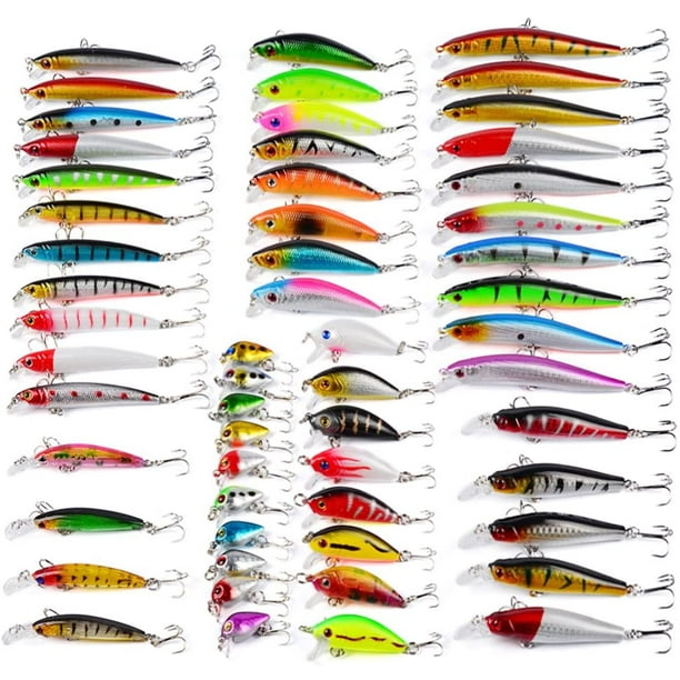 GRM 56pcs Fishing Lures Kit Minnow CrankBait with Hooks for Saltwater  Freshwater Trout Bass Salmon Fishing