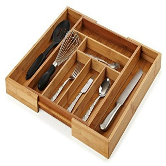 Heim Concept Organic Bamboo Extendable Drawer, Extendable 6 - 8 Slots Organizer Cutlery Tray Layout for Utensils Utility Accessories Storage