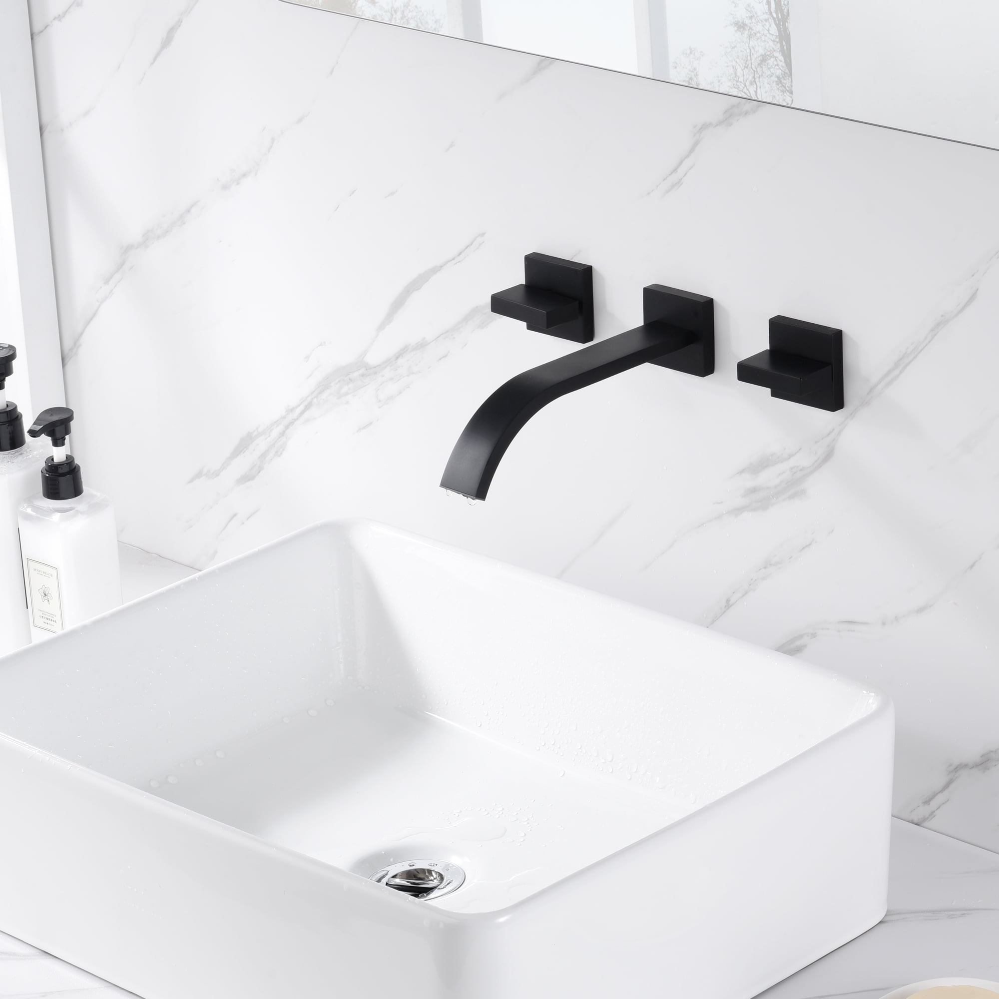 sumerain Black Bathroom Faucet Wall Mount Lavatory Faucet Includes Rough in Valve