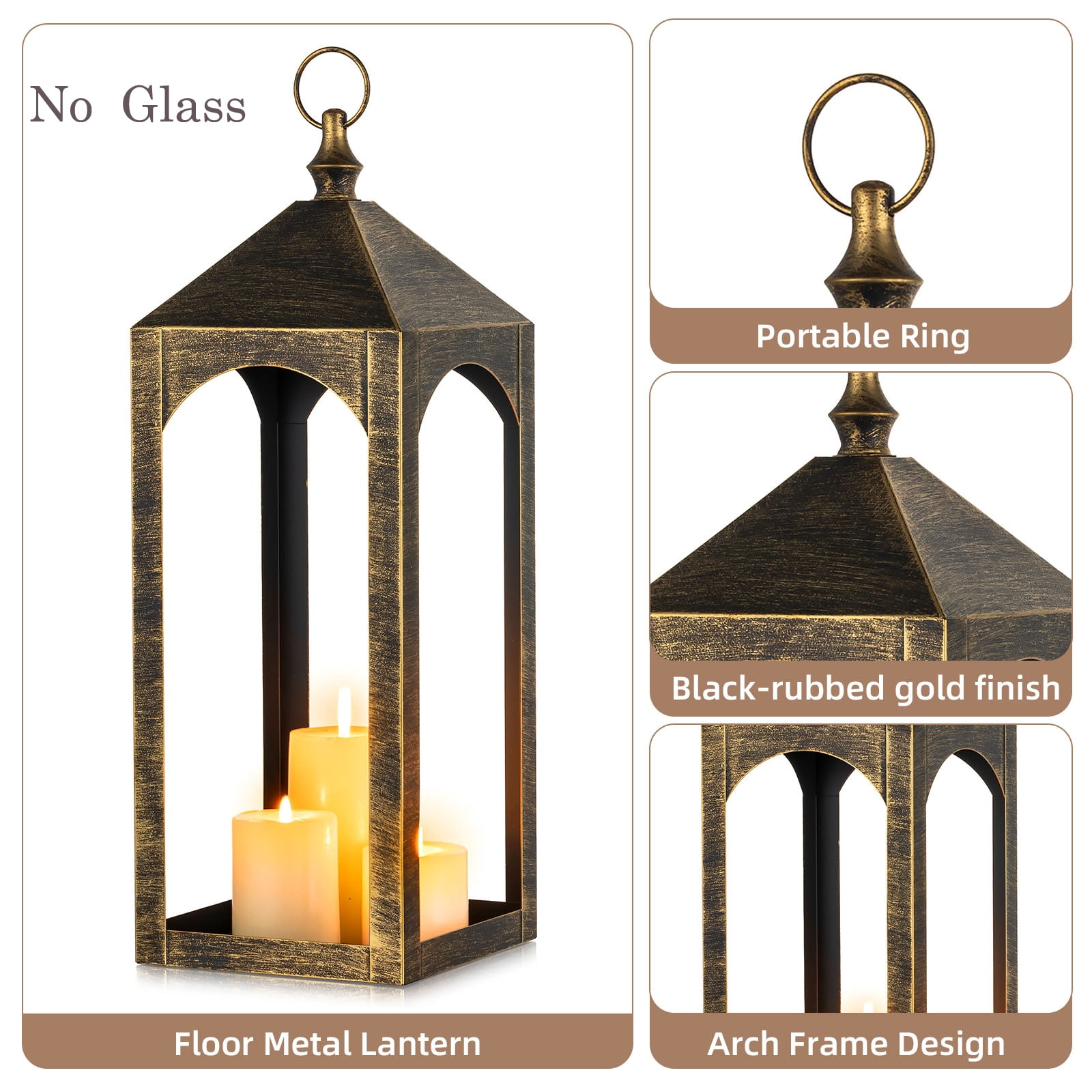 Nuptio Outdoor Candle Holder Lanterns for Porch, Porch Lanterns Decorative Indoor Outdoor Front Porch Decor,17" & 23" Set of 2 ,No Glass M+L