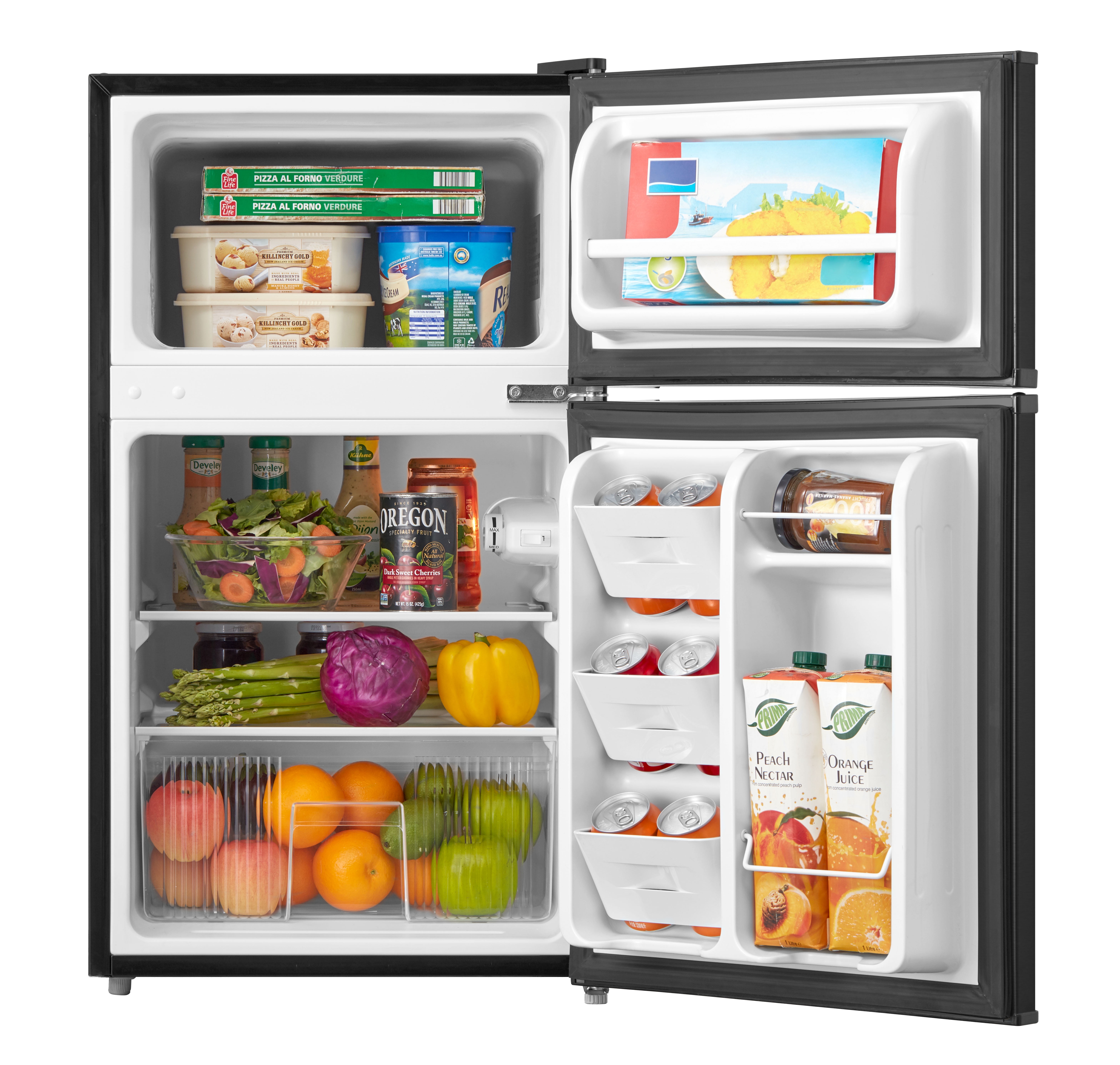 Mainstays 3.2 Cu Ft 2-Door Compact Refrigerator with Freezer, Stainless Steel, Mini Fridge for Dorm, Apartment & Office