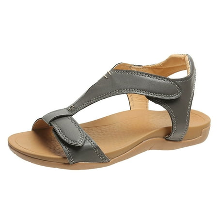 CHOII 50% Clearance Sandals One Button Light Flat Shoes Casual Rubber Sole Sandals Women s Sandals Velcro Slippers Easy and Convenient Unique Upper Design Ankle Strap Sandals Comfort Sandals Gray/9.5