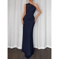 thumbnail image 5 of Navy Blue Asymmetrical One-Shoulder Ruched Bodycon Maxi Dress For Formal Evening Events, 5 of 7