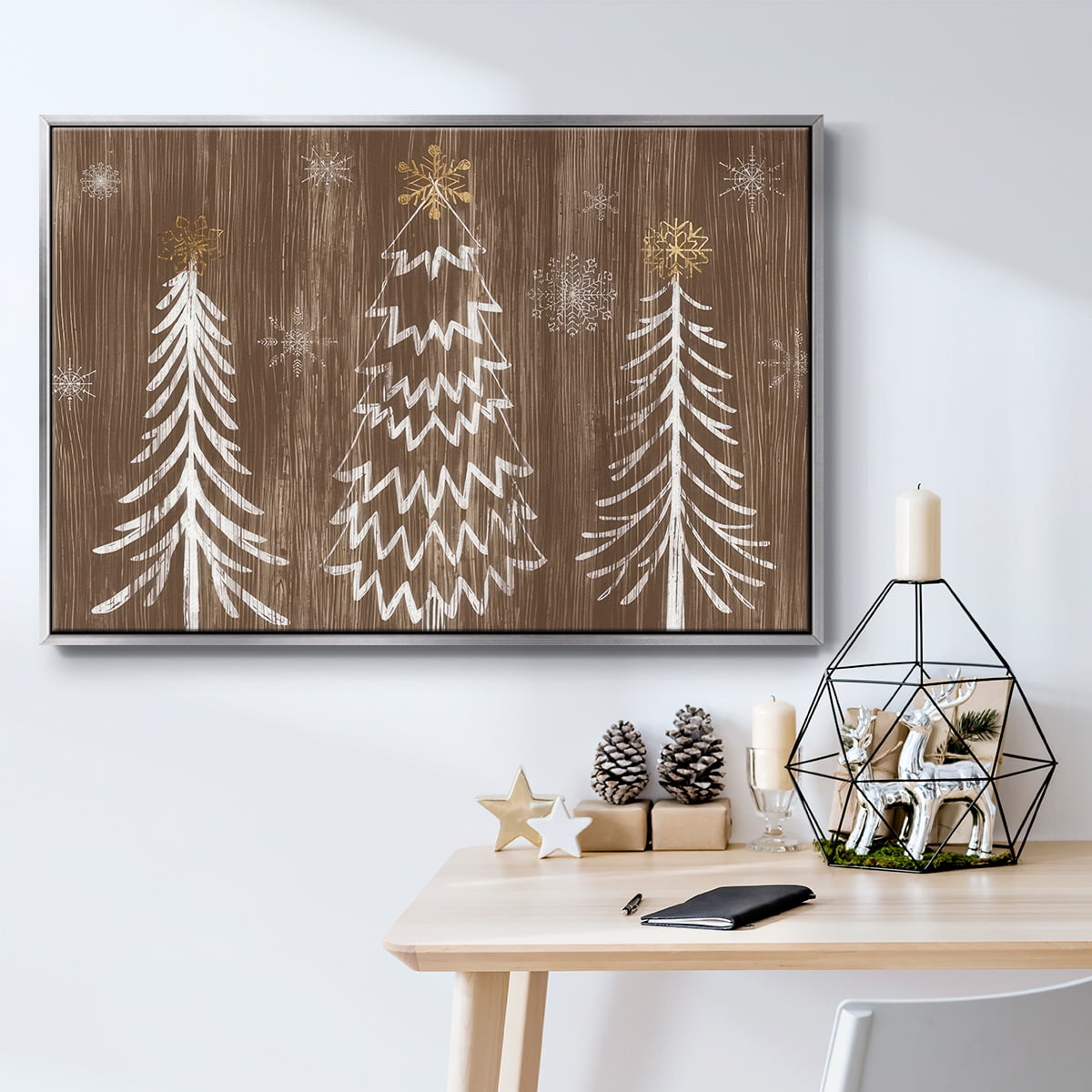 Barnwood Wonderland Collection A - Framed Gallery Wrapped Holiday Canvas - 27 x 41 - Silver Frame