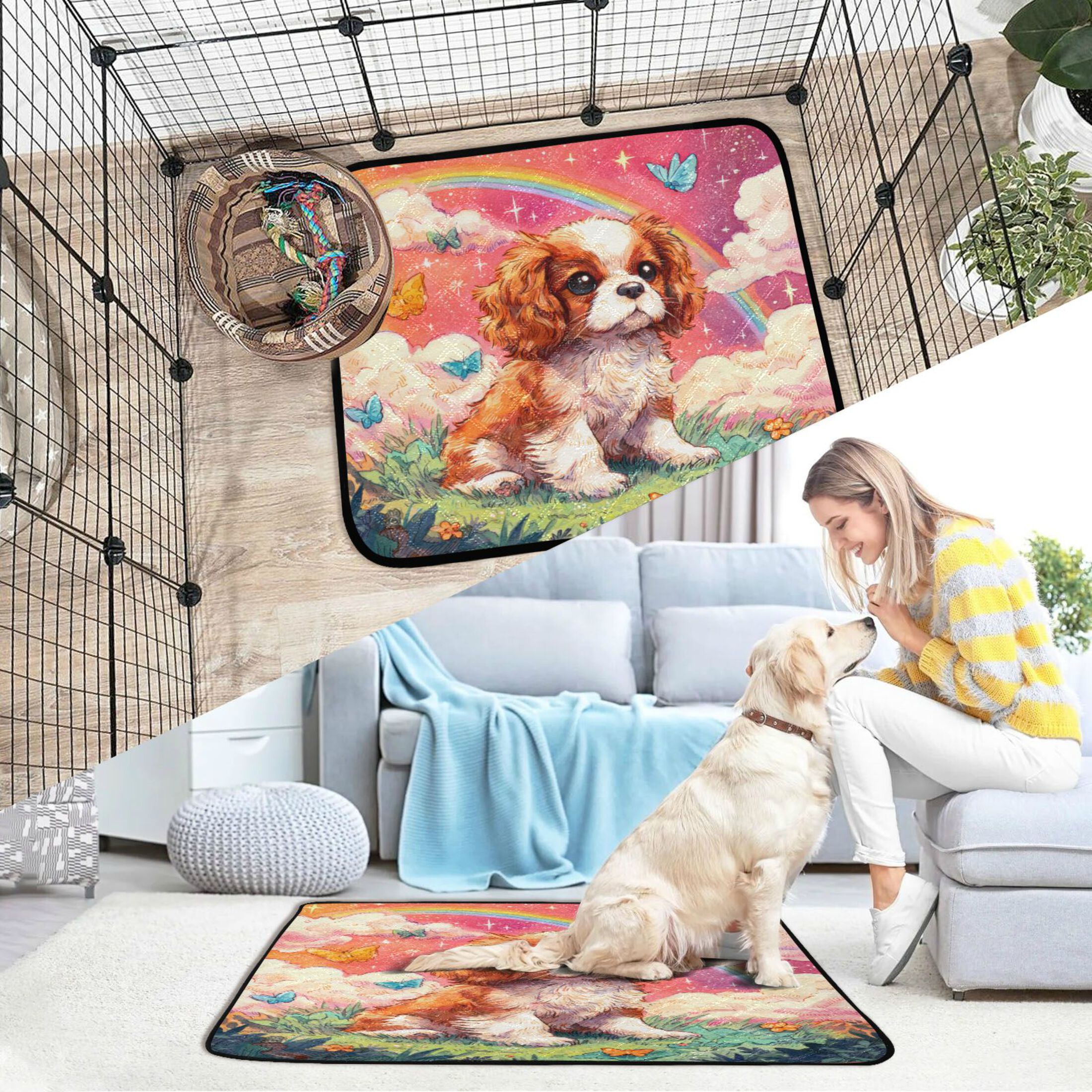 Qxltty King Charles Spaniel Cat litter Pads Pet Set of 2 Diaper Mats Center Anti-leakage Layer Absorbent Soft and Comfortable