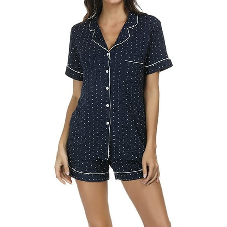 

GuliriFei Women Pajamas Sets Short Sleeve Button Shirts+Shorts