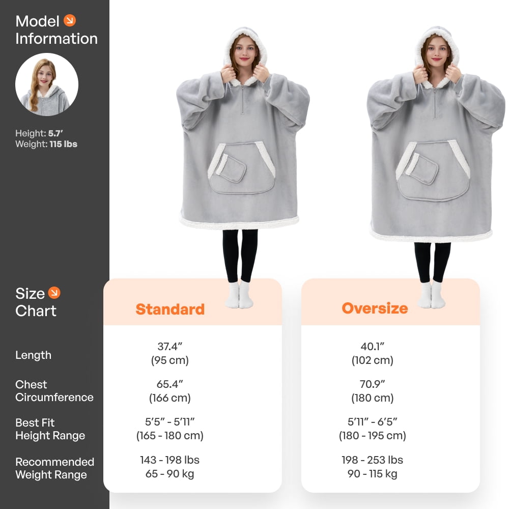 Joyfy Wearable Blanket Hoodie,Oversize Hoodie Fleece Sweatshirt Wearable Blanket for Women and Men,Clothing Gift for Women Men Mom Dad,Giant Hood Pocket and Sleeves for Adult(Grey,Oversize)
