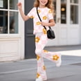 thumbnail image 3 of Faraee Girls 2 Piece Clothes Cute Floral Print Twist Front Short Sleeve Top and Bell Bottom Pants Set Kids Casual Summer Outfits 7-12 Years Hot Pink, 3 of 7