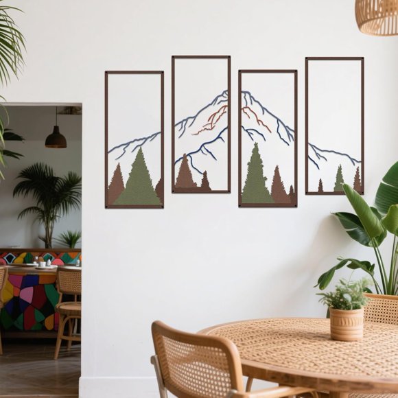 ruelen 4 Pcs Metal Mountain and Forest Wall Decor Colorful Landscape Mountain Wall Art Pine Tree Forest Wall Decoration Rustic Nature Wall Decor for Living Room Home Office Bathroom Indoor (Middle)