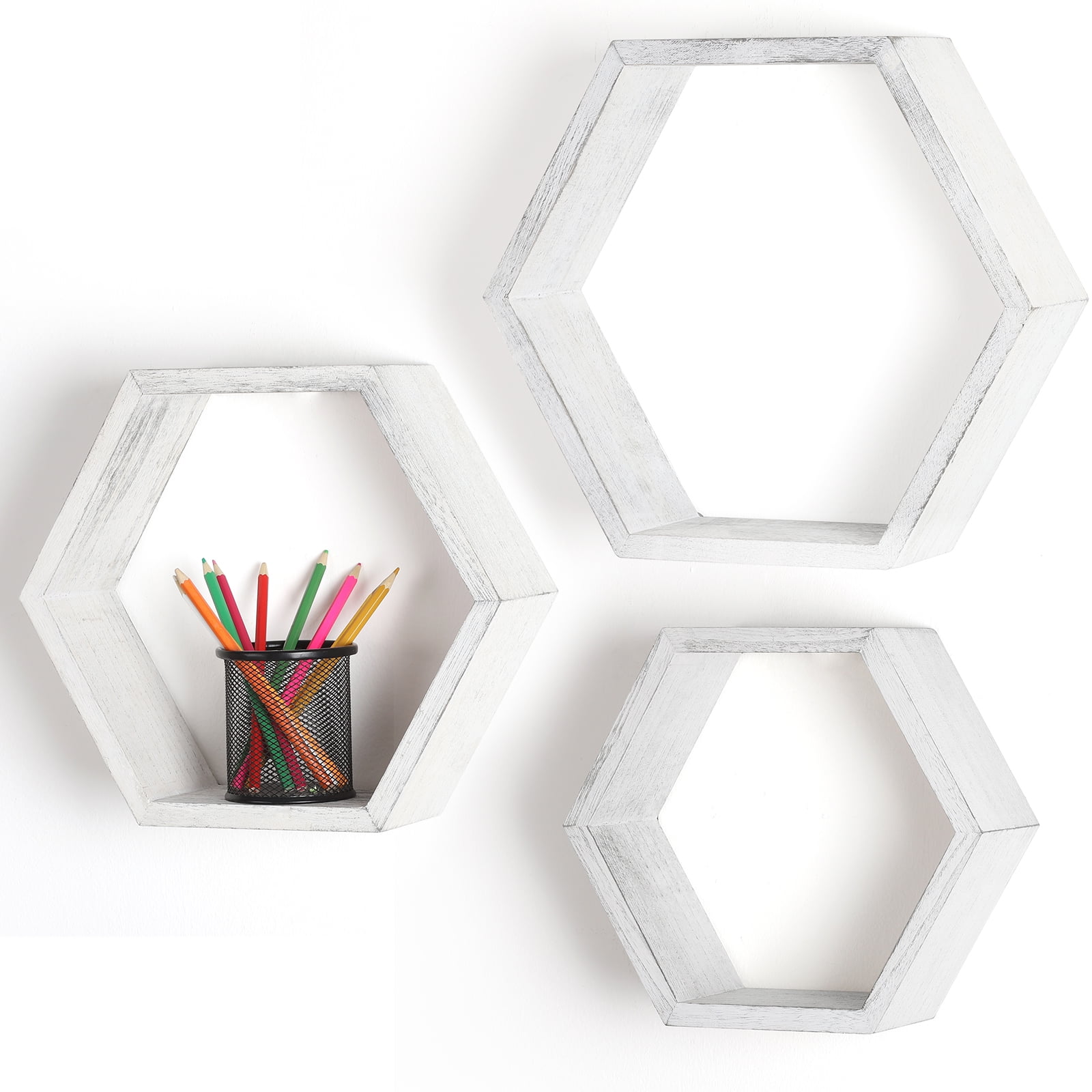 Grey and White Hexagonal Shelves Set of 3 