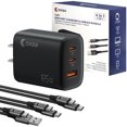 thumbnail image 1 of OXAA 65W USB GaN Fast Charger Kit with 2 C & 1 A PD 3.0 ports for iOS & Android – Includes 2 USB-C Cables + 1 USB-A to C Cable for iOS & Android Devices, Laptops & Tablets, 1 of 7