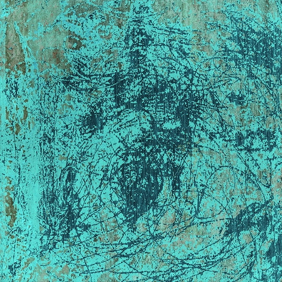 Ahgly Company Machine Washable Indoor Square Oriental Turquoise Blue Industrial Area Rugs, 3' Square