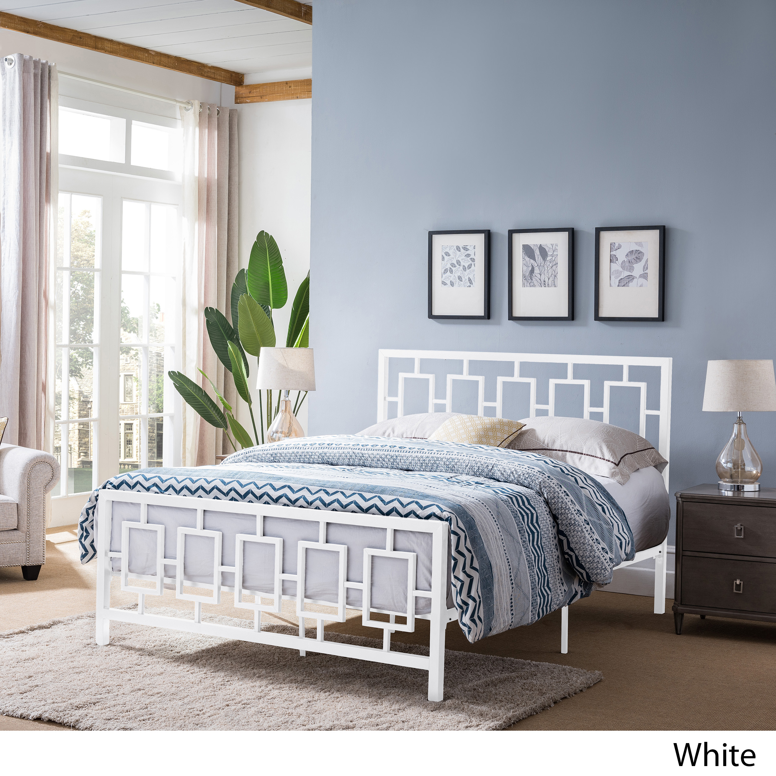 Noble House Krystin Modern Queen-Size Iron Bed Frame, White