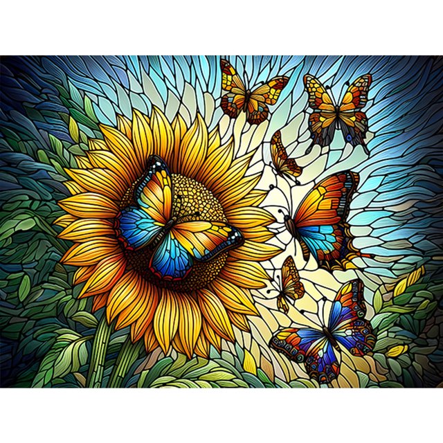 (sz5299) Pintura Cristal Mariposa Y Girasol Con Diamantes Serie Resina 40x30CM