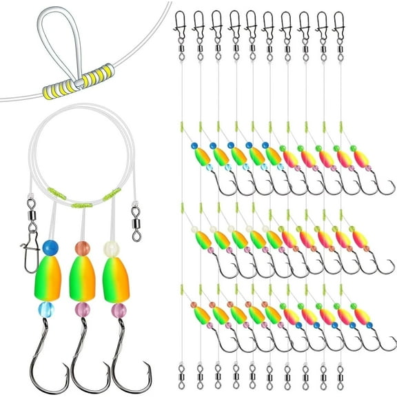 Dovesun Pre-Rigged Pompano Rigs for Surf Fishing with Three Hooks, 10Pack