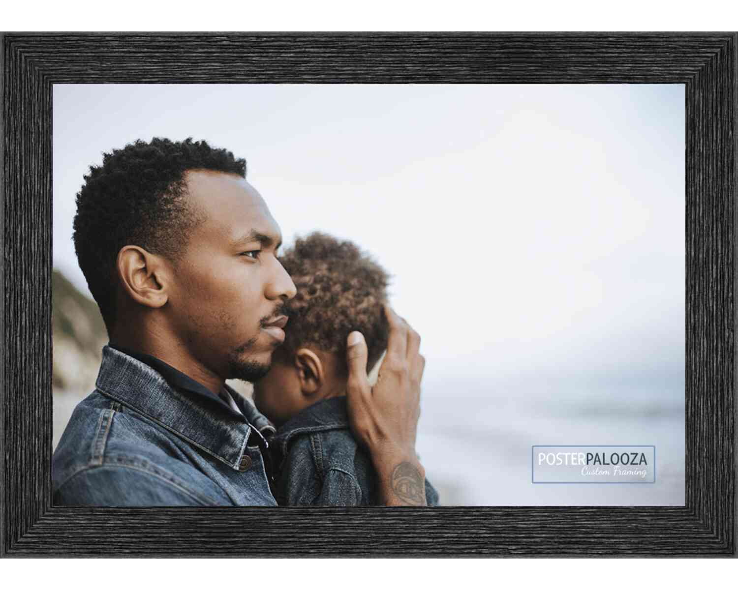 18x24 Black Rustic Thin Barnwood Picture Frame - UV Acrylic, Foam Board Backing, Hanging Hardware